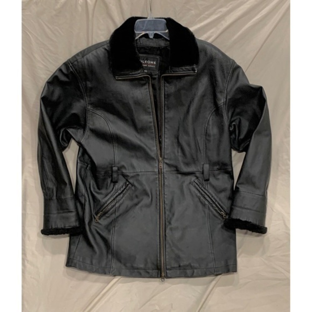 Wilsons Leather Black Jacket Women's Medium‎ Thinsulate Lined Shearling Collar
